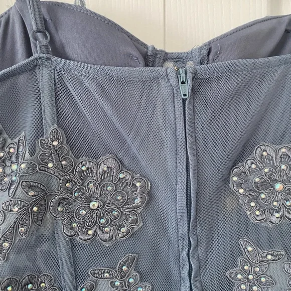 Windsor Blue Mesh Corset Prom Dress - Picture 10 of 12